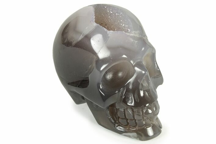 Polished Banded Agate Skull with Quartz Crystal Pocket #236994